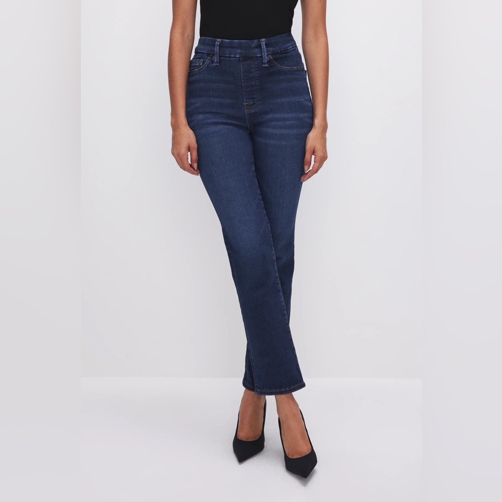NWT! GOOD AMERICAN POWER STRETCH PULL-ON STRAIGHT JEANS Size Large (10/12)